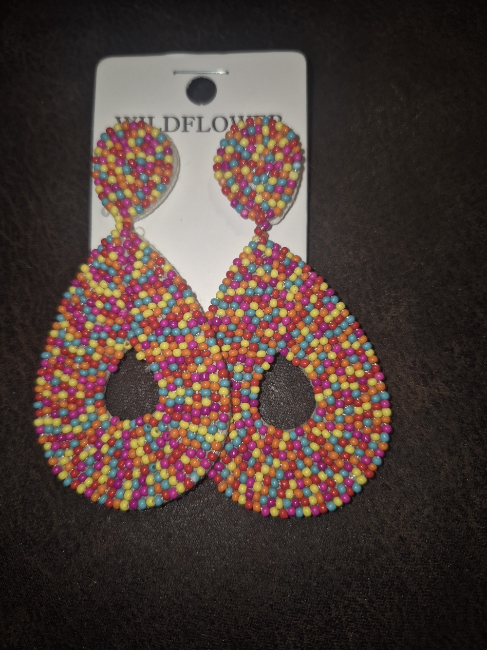 Wildflowers Multicolor Beaded Teardrop Earrings - Pink, Yellow, Blue, Orange